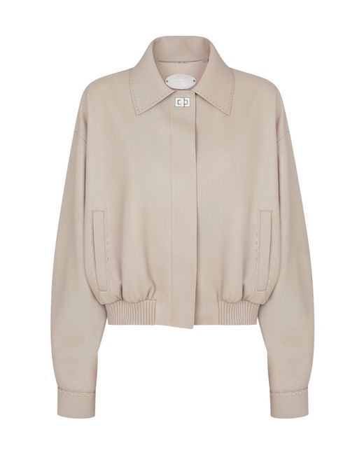 Fendi Natural Oversized Leather Bomber Jacket