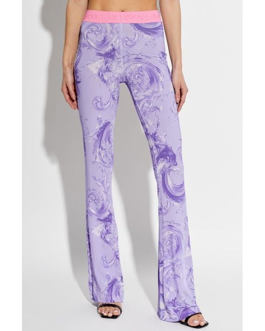 Versace Jeans Purple Couture Logo Waistband Flared-Leg Trousers