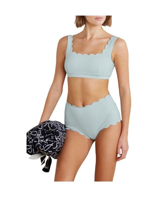 Marysia Swim Blue Recycled-Seersucker Bikini Top