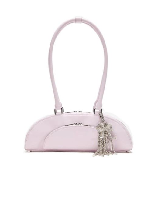Self-Portrait Pink Lilac Leather Curved Charm Shoulder Bag