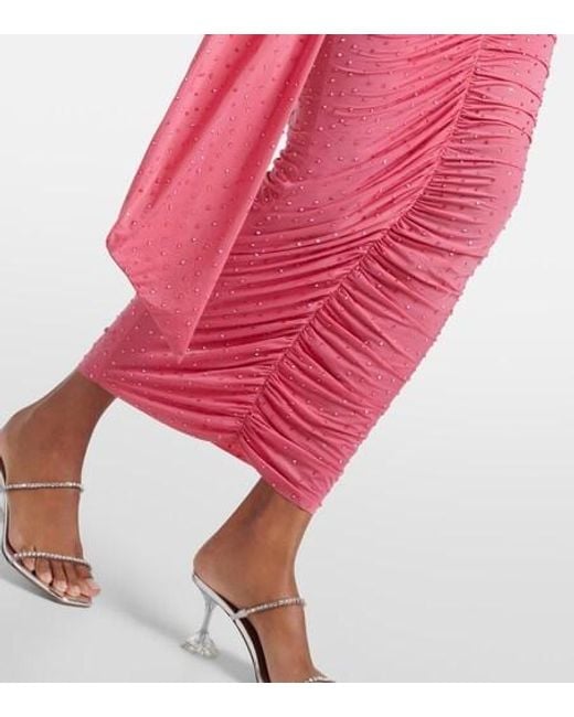Alex Perry Red Embellished Ruched Jersey Maxi Skirt