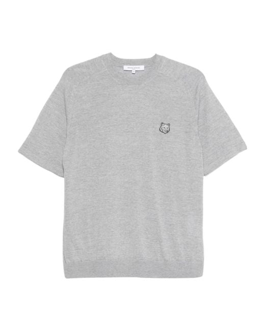 Maison Kitsuné Gray Maison Kitsuné Fox Head Short-Sleeved Jumper for men