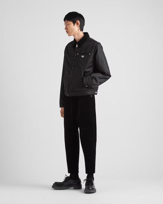 Prada Blue Triangle Logo Corduroy Trousers for men