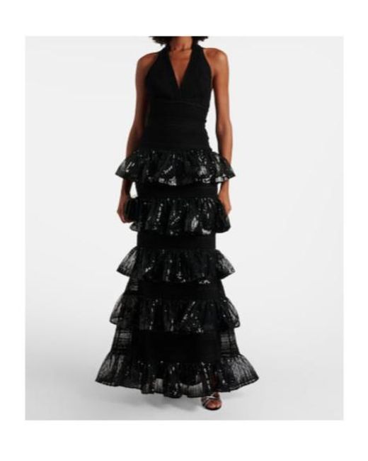 Elie Saab Black Sequined Macramé Gown