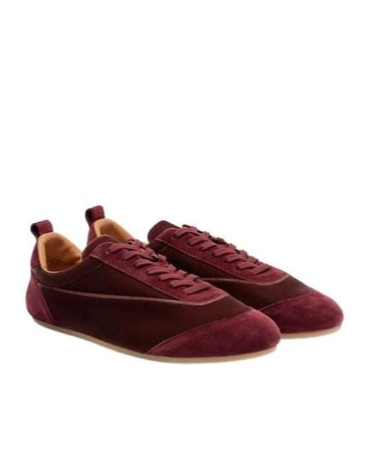 Jil Sander Red Etage Suede-Trimmed Velvet Sneakers