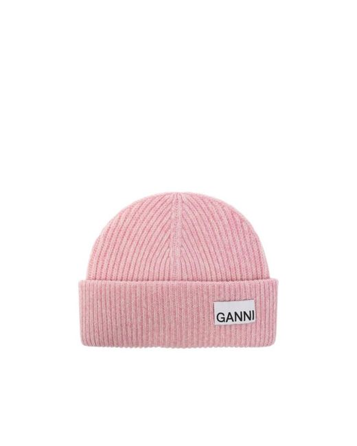 Ganni Pink Fitted Rib Knit Beanie