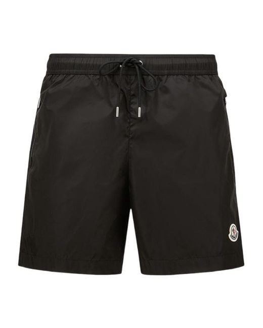 Moncler Black Logo Patch Drawstring Swim Shorts for men