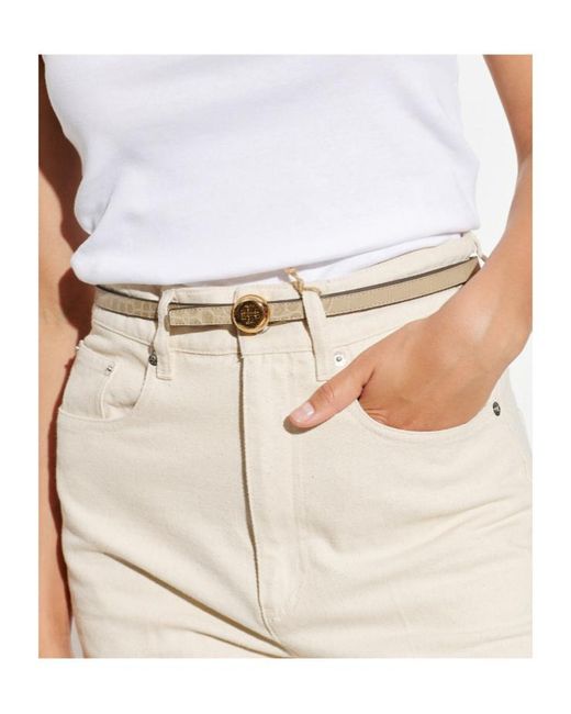 Tory Burch White Crocodile-Effect Logo-Buckle Belt