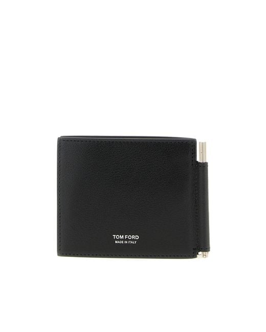 Tom Ford Black T-Line Logo Printed Bi-Fold Wallet for men