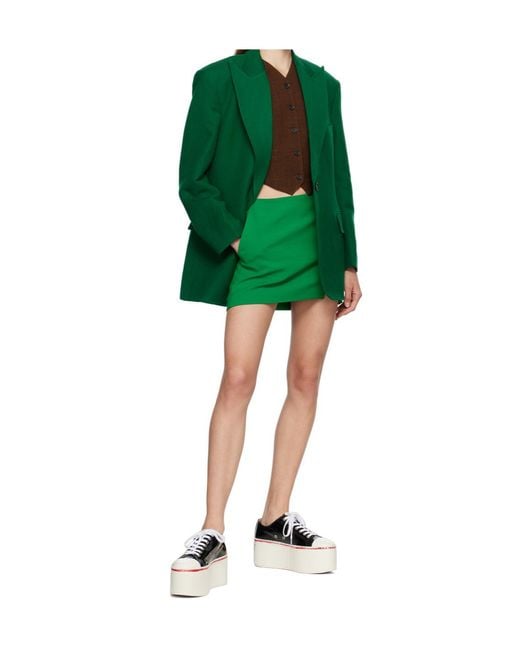 Pushbutton Green Slit-Cut Mini Skirt
