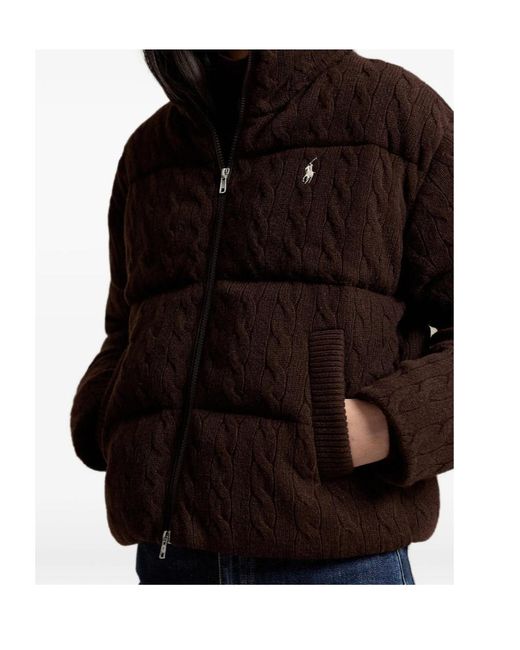 Polo Ralph Lauren Brown Cable-Knit Quilted Jacket