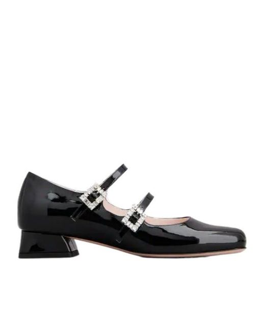 Roger Vivier Black Trés Vivier Strass Buckle Mini Babies Ballerinas