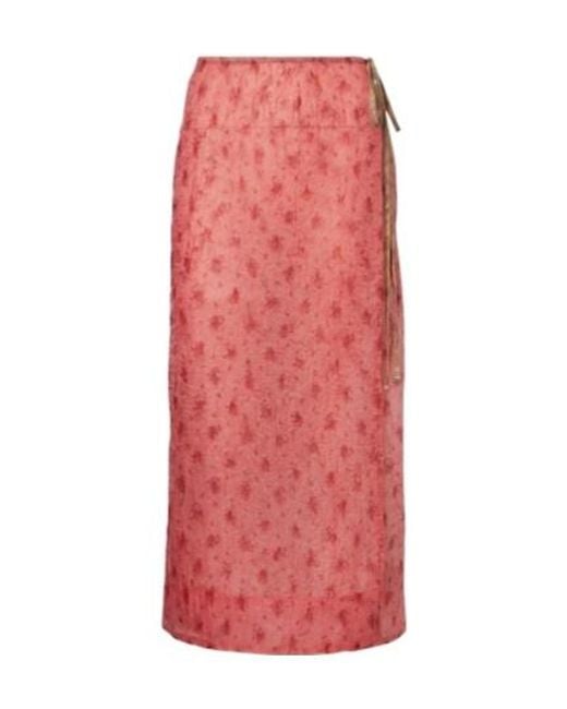 Ganni Pink Lightweight Printed Midi Skirt