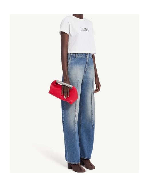 MM6 by Maison Margiela Blue Short Sleeve Cropped T-Shirt