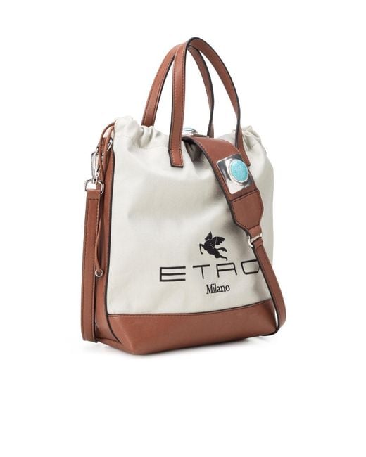 Etro White Logo-Print Bucket Bag