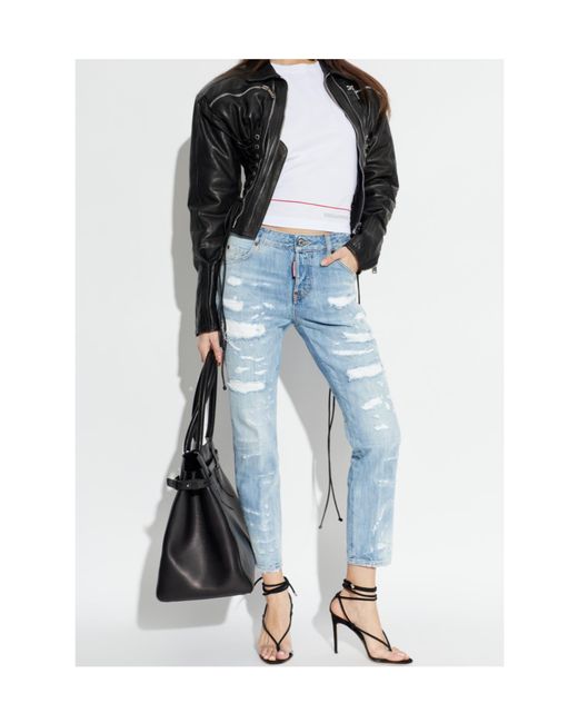 DSquared² Blue Distressed Teddy Jeans