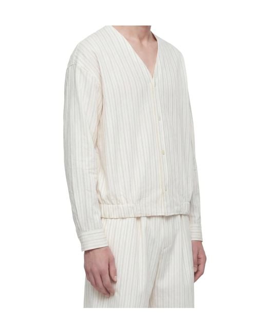 Hed Mayner White Pinstriped V-Neck Shirt for men