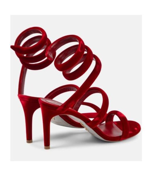 Rene Caovilla Red Cleo 80 Velvet Sandals