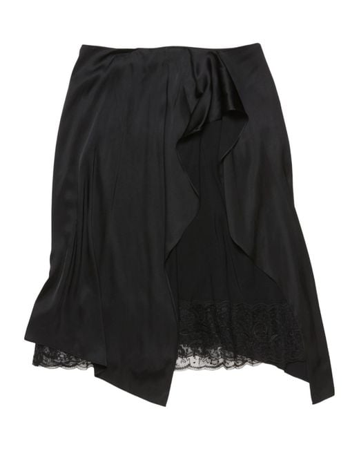 Acne Black Ruffled Lace-Trim Midi Skirt
