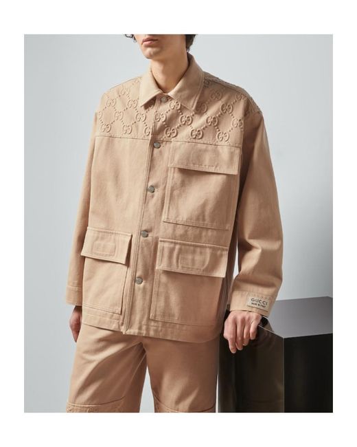 Gucci Natural Gg Detail Denim Jacket for men