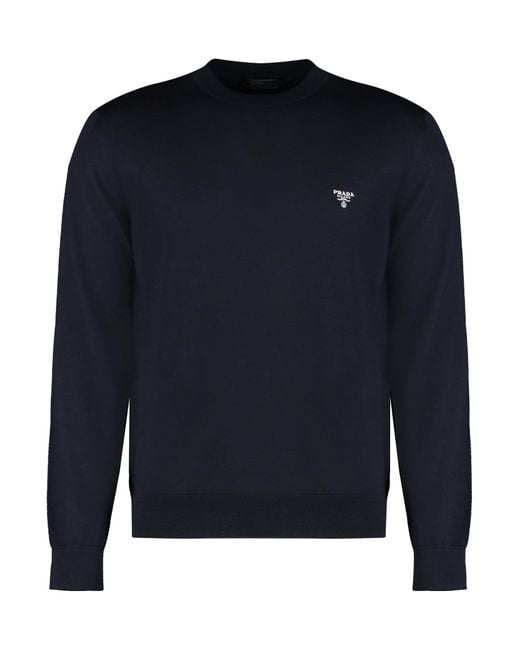 Prada Blue Long-Sleeved Sweater for men