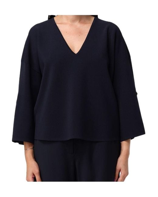 Max Mara Blue Button-Detail V-Neck Top