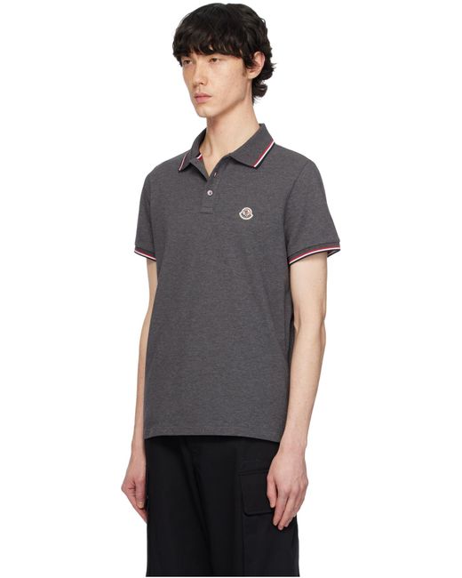 Moncler Gray Logo Patch Short-Sleeved Polo Shirt for men