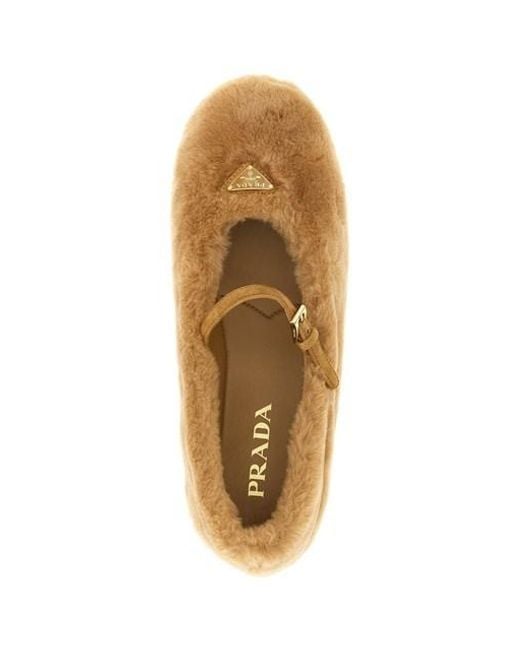 Prada Brown Round-Toe Ballerinas