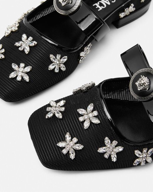 Versace Black Mesh Gianni Ribbon Ballerinas