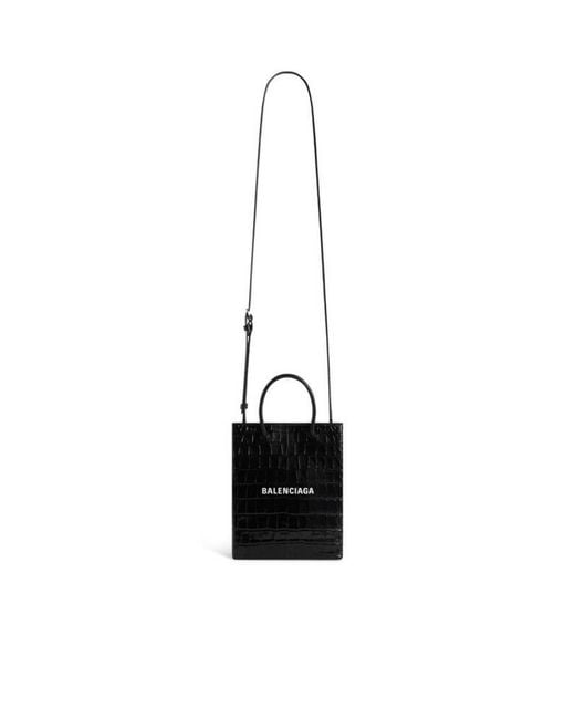 Balenciaga Black Borsa Shopping Grande Con Lavorazione Coccodrillo Da Donna
