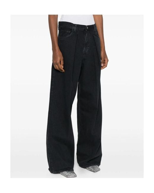 Haikure Black Pleated Wide Leg Jeans