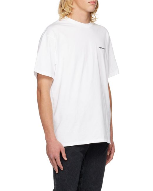 Carhartt White Script Logo Embroidered T-Shirt for men