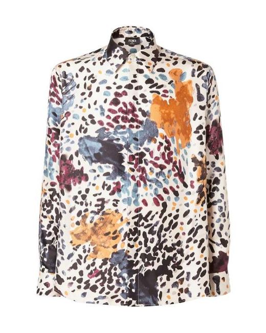Fendi White Falena Printed Long Sleeved Shirt for men