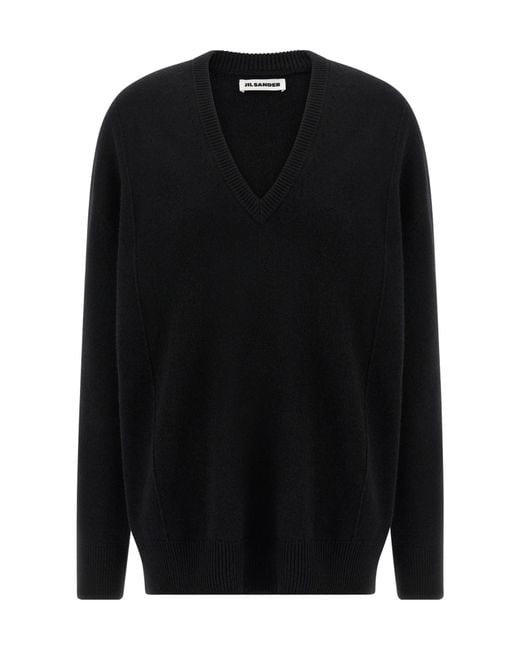 Jil Sander Black Long Sleeve V-Neck Jumper