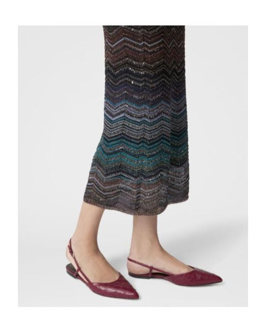 Missoni Blue Tube Viscose Chevron Lamé Long Skirt With Sequins