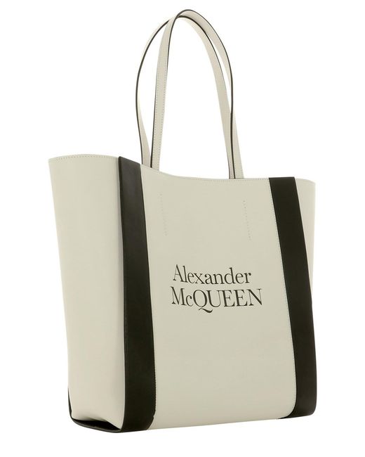 McQueen Natural Logo-Print Two-Tone Tote Bag