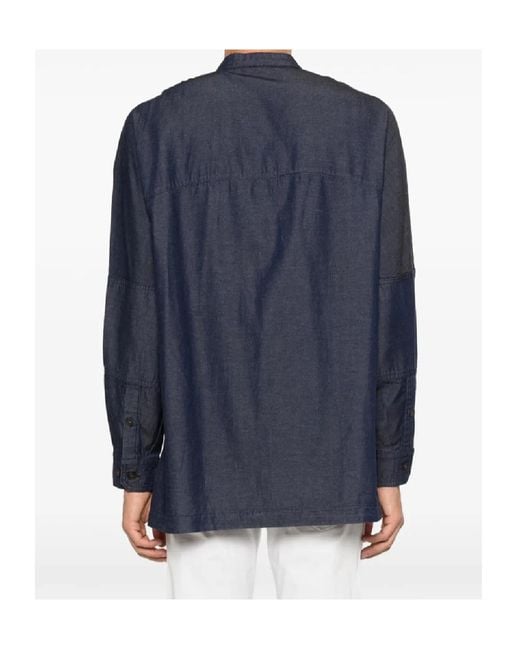 Emporio Armani Blue Logo Patch Button-Up Shirt for men