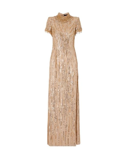 Jenny Packham Natural Embellished Chiffon Gown