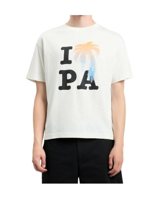 Palm Angels White I Love Pa Crewneck T-Shirt for men