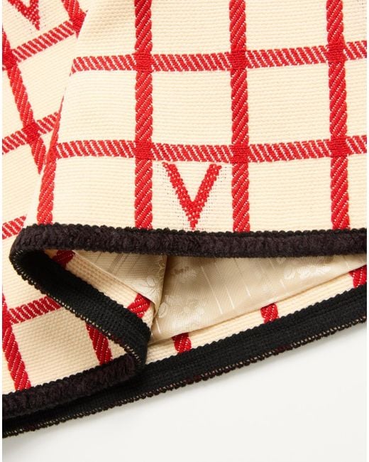 Valentino Red Grid-Patterned Bow Detailed Mini Skirt