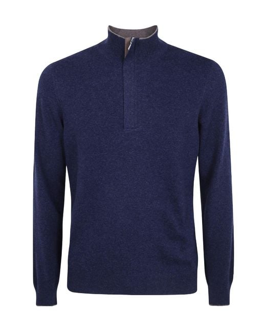 Gran Sasso Blue Half-Zipped Jumper for men