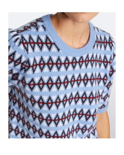 FRAME Blue Jacquard Wool-Cashmere Sweater