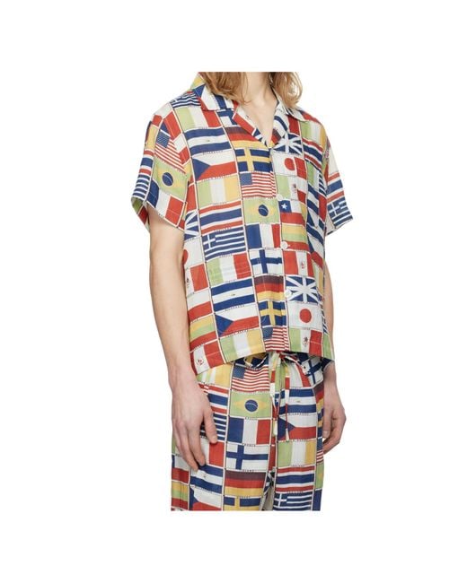 Bode Multicolor Flag-Printed Short-Sleeved Linen Shirt for men