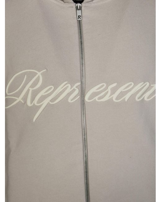 Represent Gray Script Logo Zip-Up Hoodie for men