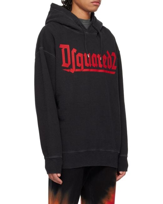 DSquared² Black Logo Printed Drawstring Hoodie for men