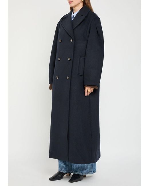 Ganni Blue Double-Breasted Coat