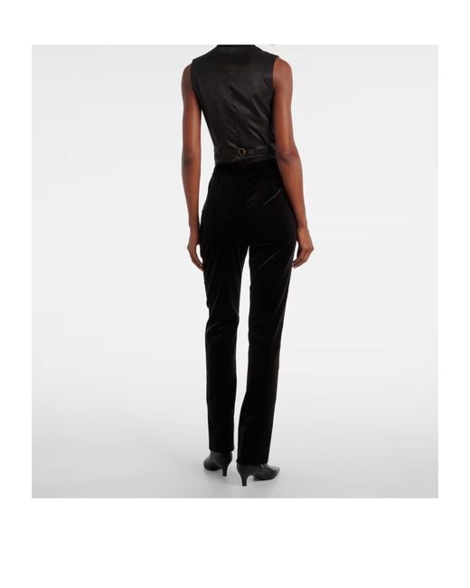 Ralph Lauren Black Cotton-Blend Velvet Straight Pants