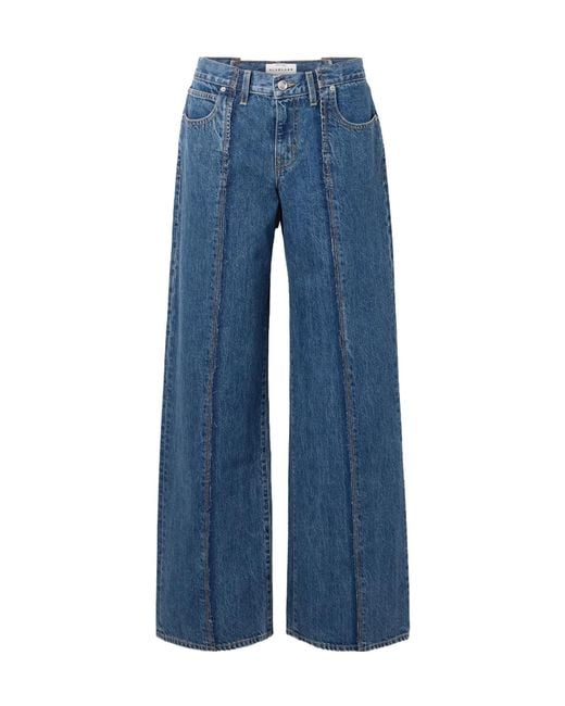 SLVRLAKE Denim Blue Mica Frayed Paneled Low-Rise Wide-Leg Jeans