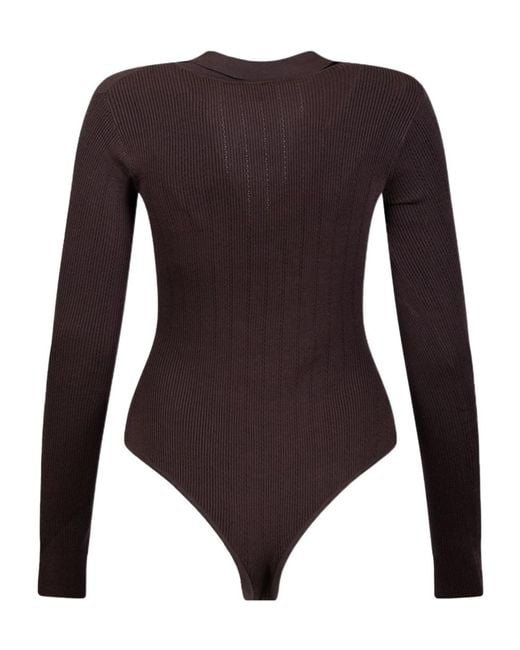 Elisabetta Franchi Brown Ribbed Collar Knitted Bodysuit