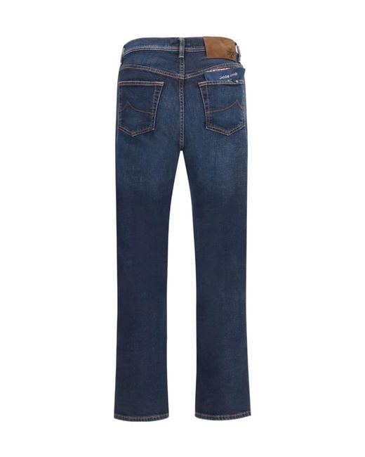 Jacob Cohen Blue Logo Patch Straight Leg Jeans for men